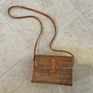Amerii rattan Woven Crossbody Bag with leather strap and lined
